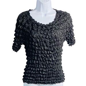 F.C Women's Sz XS-M Black 1990's Vintage Popcorn Textured Short Sleeve Blouse